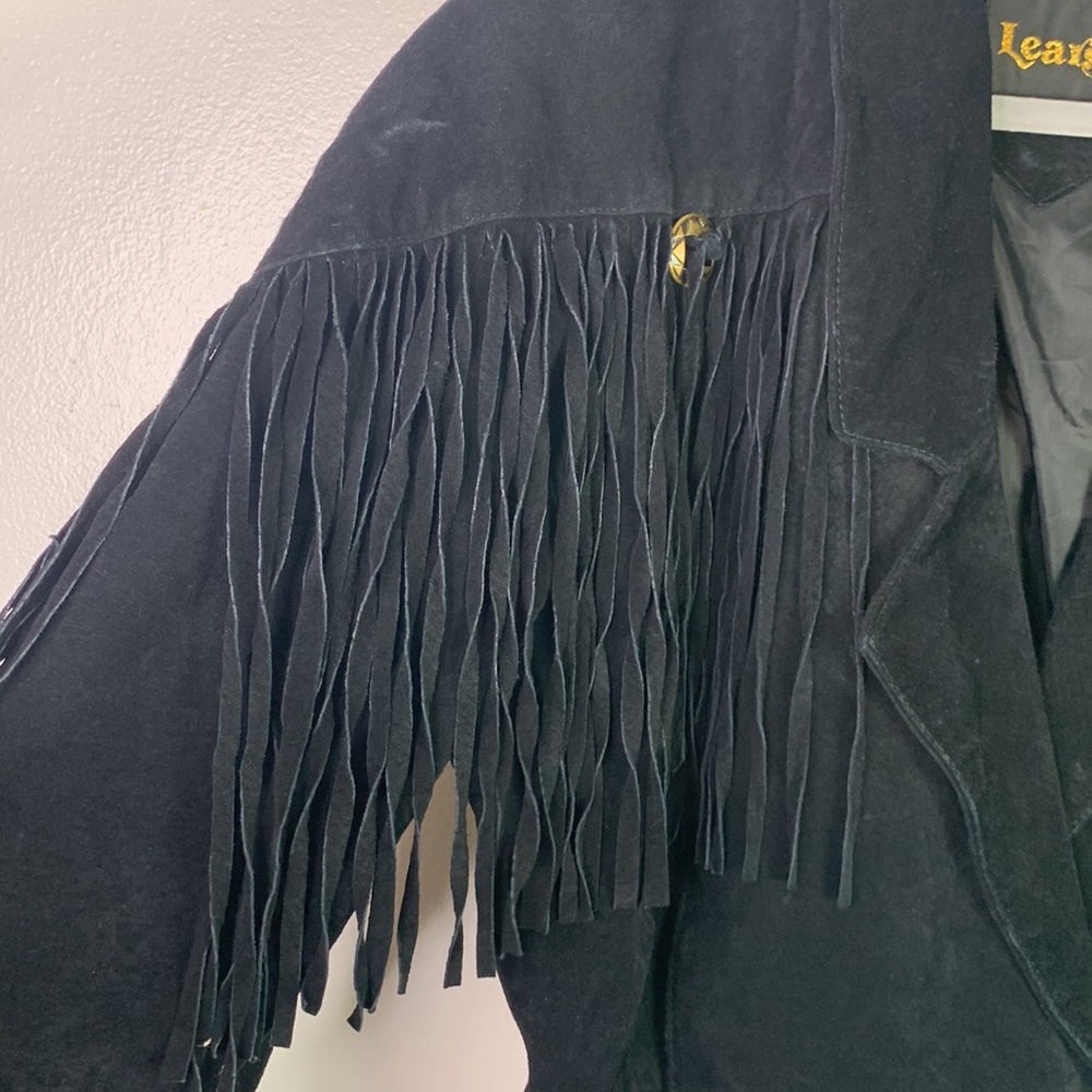 VTG 70s Learsi Black Rancher Western Fringe Suede Leather Jacket Womens Small - Picture 4 of 13